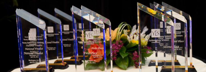 An image of the YES Competition award trophies.